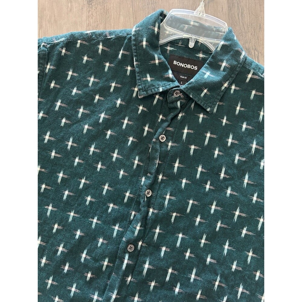 Bonobos Button Up Shirt Men's Large L Slim Fit Ikat Hatch Storm Casual